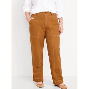 Old Navy High Rise Utility Pants Women's Size 14 Brown Straight Leg Carpenter